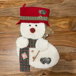 PRIMA CREATIONS 3D FLEECE SNOWMAN FELTED WOOL PLAID SCARF‎ CHRISTMAS STOCKING